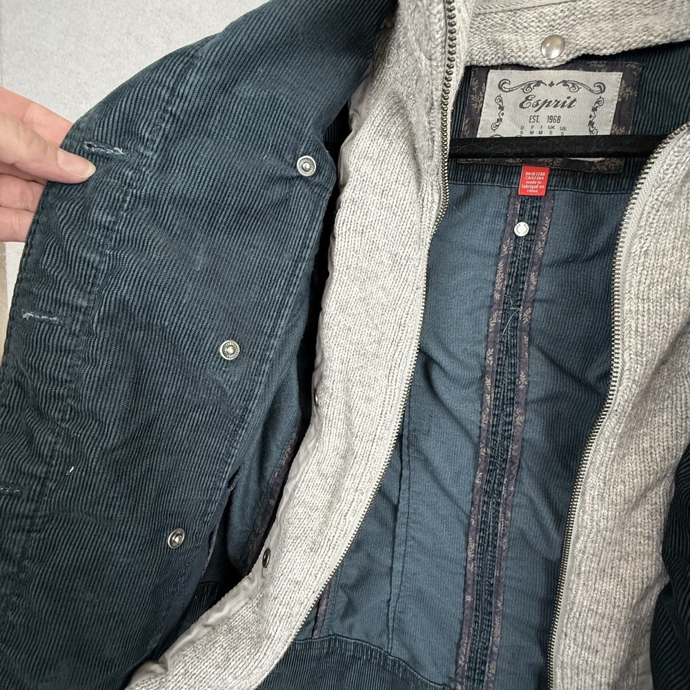 Vtg Esprit Teal Corduroy Trucker Jacket Removable Lambswool Dickey Y2K Size‎ S - Picture 3 of 16